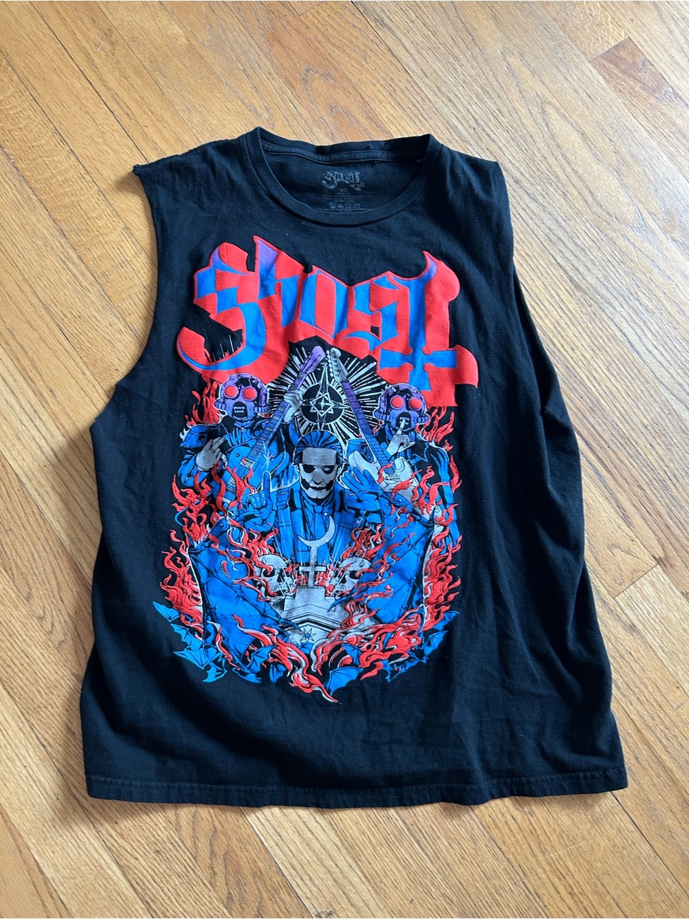 Ghost Graphic Muscle Tee - Black with Red & Blue Print
